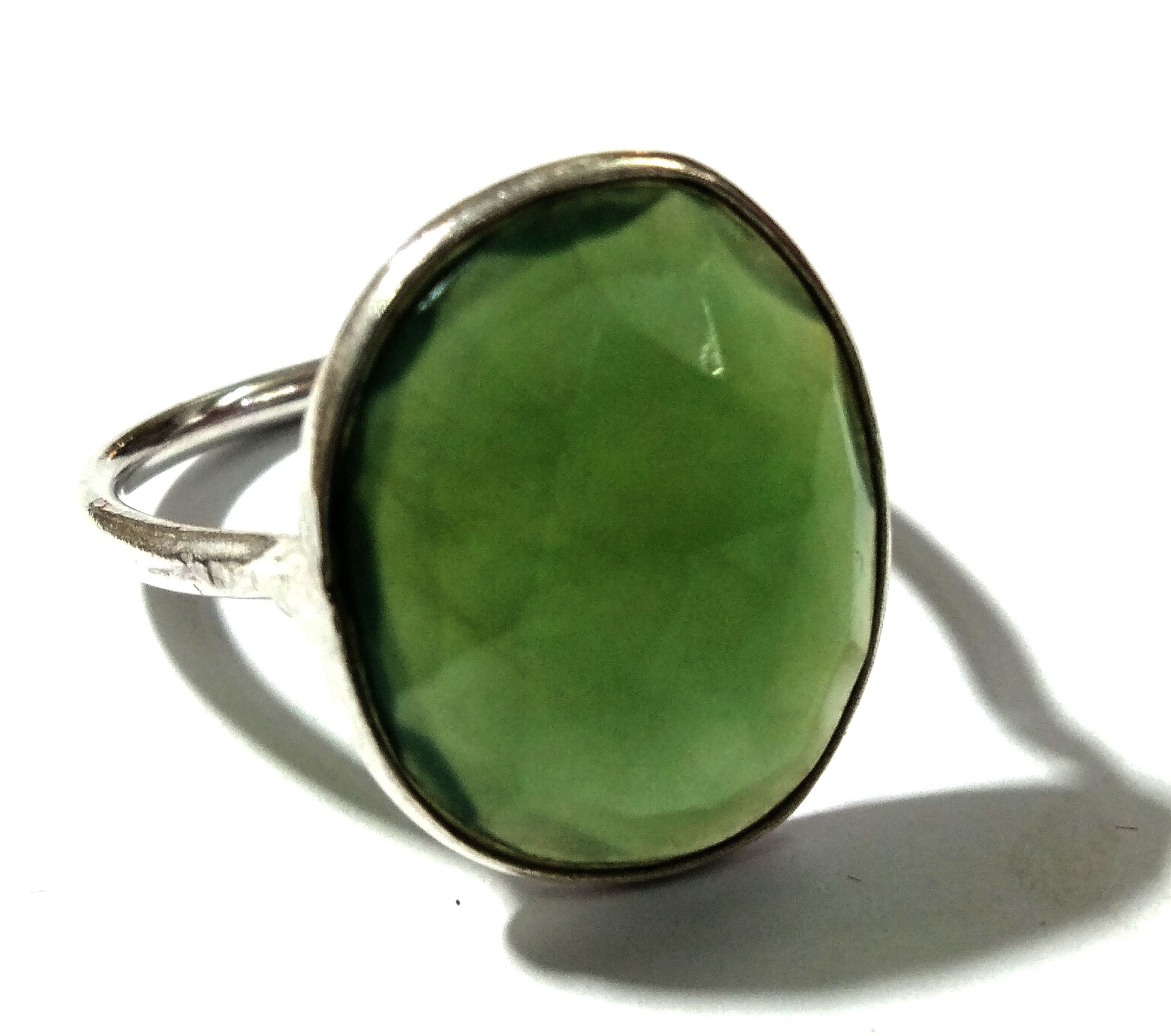 Natural Green Nephrite Jade Ring, 925 Starling Silver Ring, Top Quality Nice Color Gemstone Nephrite Jade Ring, Bezel Stylish Ring For Women